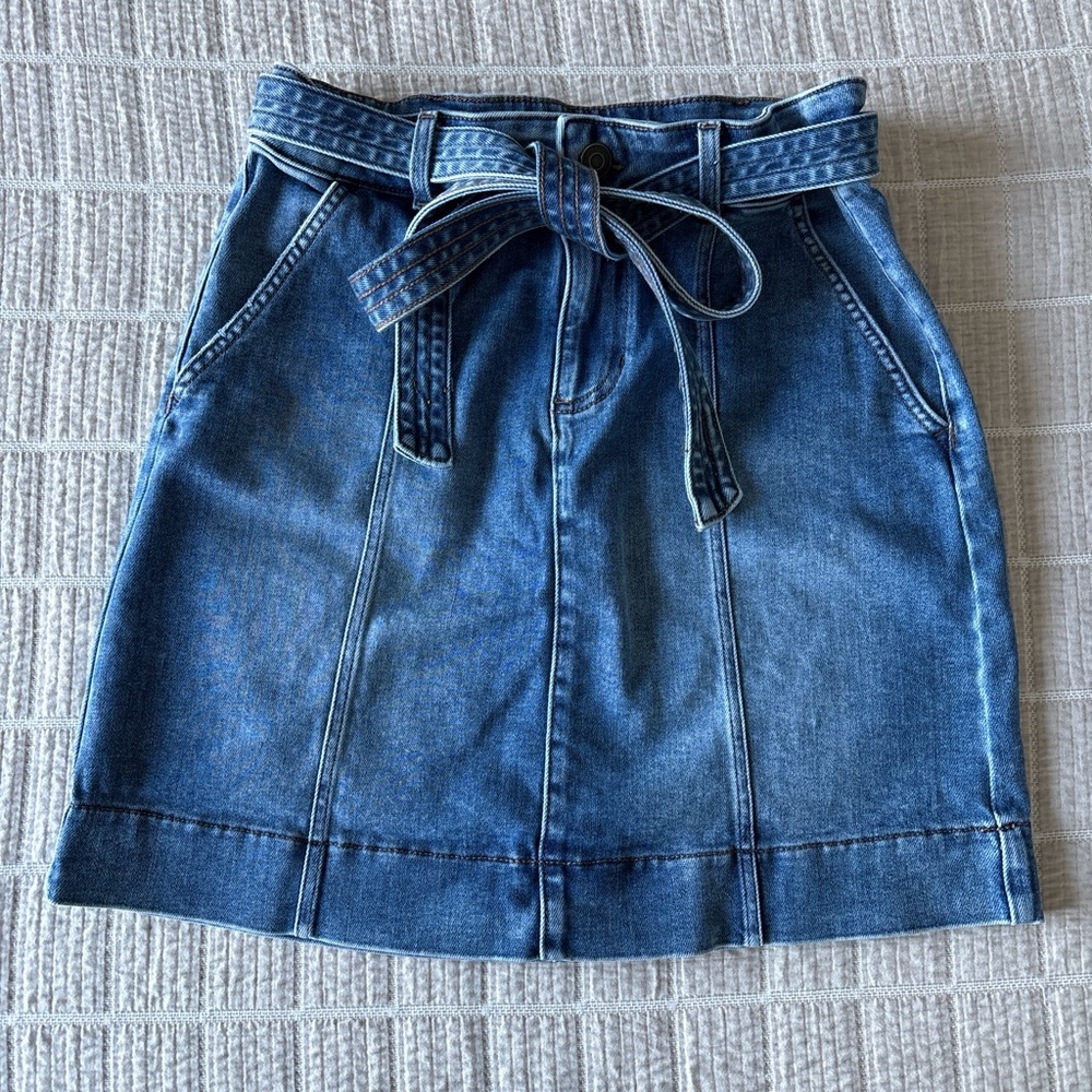 Lauren Conrad Blue Midi Jean Skirt with Tie Waist Size Medium